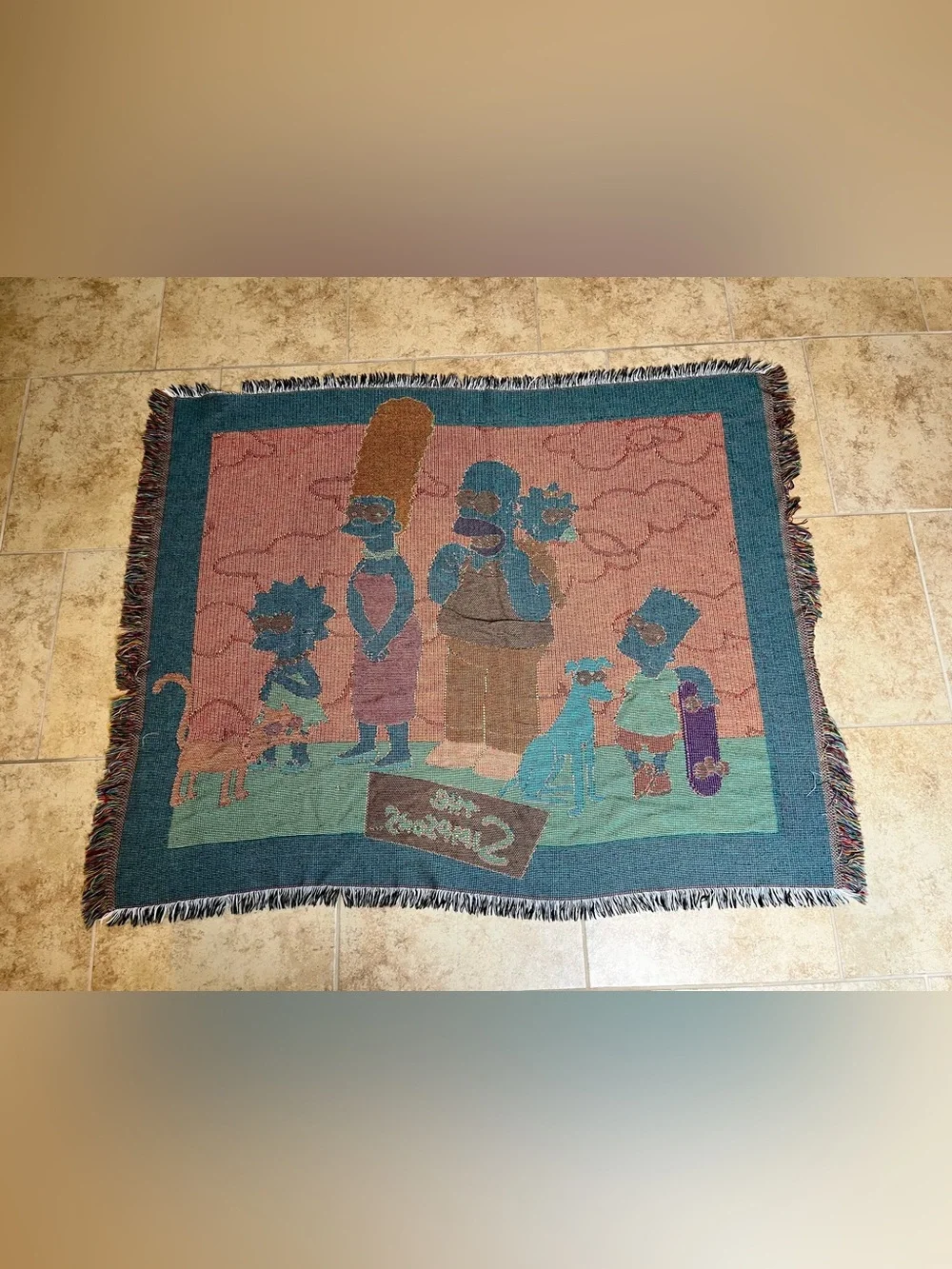 Vintage 90s The Simpsons Woven Throw Blanket Tapestry Couch Afghan 58x46 by Bart - Picture 8 of 12